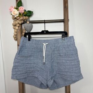Athleta Cabo Linen 4 Inch Shorts Women's Size 8 Blue Drawstring Casual
